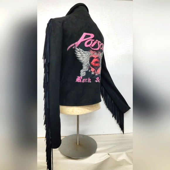 **SOLD***Poison Rock Band Fringe Moto Jacket Upcycled - Picture 4 of 10